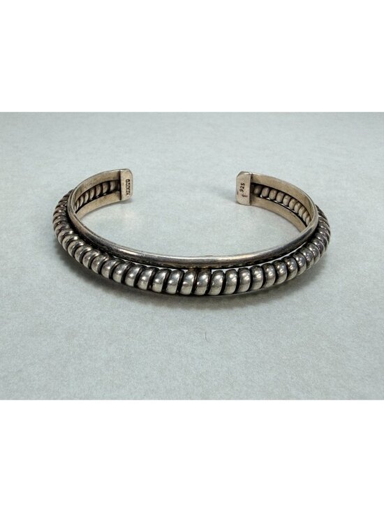 Mark Wasserman Samara Jewelry - Vintage MWS Mexico 925 Sterling Silver Ribbed Cuff Bracelet Mark Wasserman